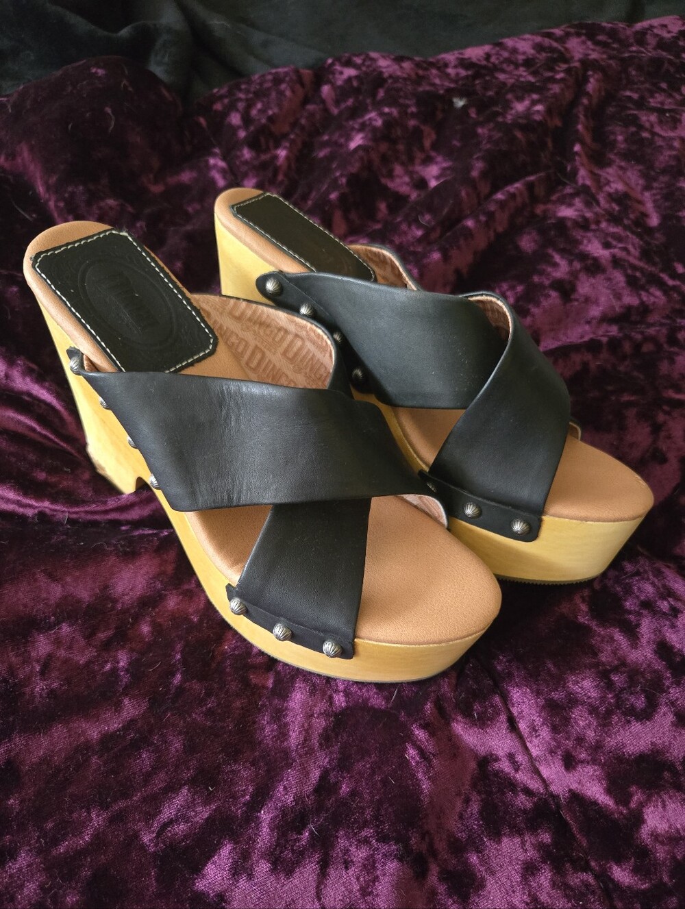 Dingo Classic Leather Strappy Black Chunky Mule Platform Sandal 7.5